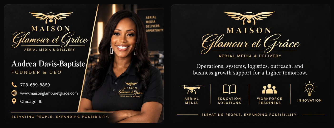 Maison Glamour et Grâce business cards for Andrea Davis-Baptiste, Founder and CEO